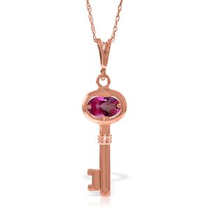 ALARRI 14K Solid Rose Gold Key Charm Necklace w/ Pink Topaz