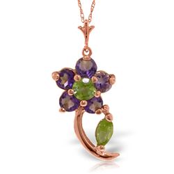 ALARRI 0.87 CTW 14K Solid Rose Gold Flower Stem Amethyst Peridot Necklace