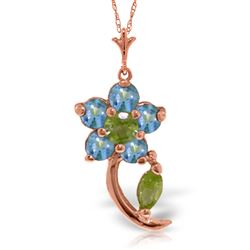 ALARRI 0.87 Carat 14K Solid Rose Gold Flower Stem Blue Topaz Peridot Necklace