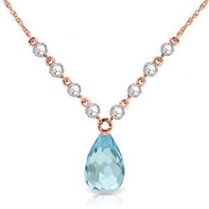 ALARRI 11.3 Carat 14K Solid Rose Gold Dearly Beloved Blue Topaz Diamond Necklace
