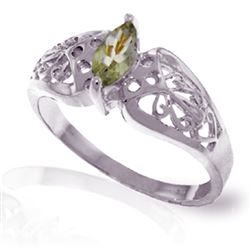 ALARRI 0.2 Carat 14K Solid White Gold Filigree Ring Green Amethyst