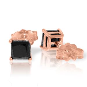 ALARRI 1 Carat 14K Solid Rose Gold Stud Earrings Natural Black Diamond