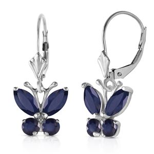 ALARRI 1.24 Carat 14K Solid White Gold Butterfly Earrings Sapphire