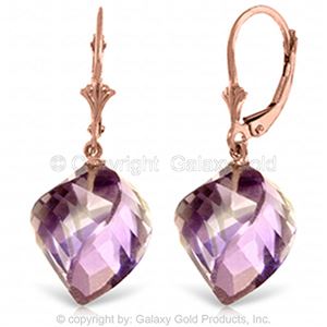 ALARRI 21.5 Carat 14K Solid Rose Gold Leverback Earrings Twisted Briolette Amethyst