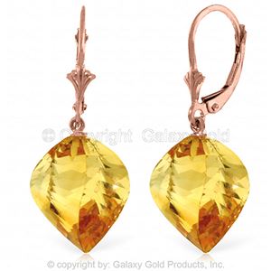 ALARRI 23.5 Carat 14K Solid Rose Gold Leverback Earrings Twisted Briolette Citrine