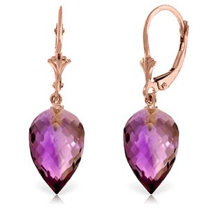 ALARRI 19 CTW 14K Solid Rose Gold Drop Briolette Amethyst Earrings