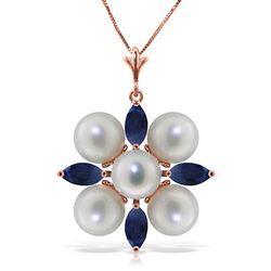 ALARRI 6.3 Carat 14K Solid Rose Gold Snowflake Pearl Sapphire Necklace