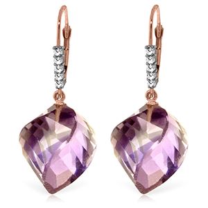 ALARRI 21.65 Carat 14K Solid Rose Gold Leverback Earrings Diamond Briolette Amethyst