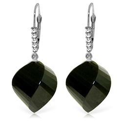 ALARRI 31.15 Carat 14K Solid White Gold Earrings Diamond Briolette Black Spinel