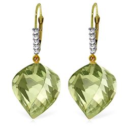 ALARRI 26.15 Carat 14K Solid Gold Earrings Diamond Briolette Green Amethyst