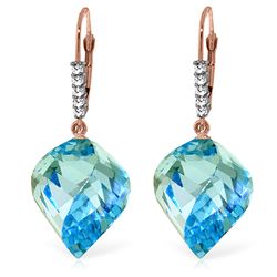 ALARRI 28 CTW 14K Solid Rose Gold Leverback Earrings Diamond Briolette Blue Topaz