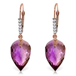 ALARRI 19.15 Carat 14K Solid Rose Gold Drop Briolette Amethyst Diamond Earrings