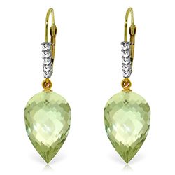 ALARRI 19.15 CTW 14K Solid Gold Drop Briolette Green Amethyst Diamond Earrings