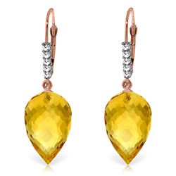 ALARRI 19.15 CTW 14K Solid Rose Gold Drop Briolette Citrine Diamond Earrings