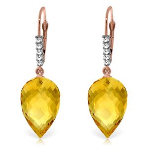 ALARRI 19.15 CTW 14K Solid Rose Gold Drop Briolette Citrine Diamond Earrings