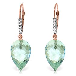 ALARRI 22.65 CTW 14K Solid Rose Gold Drop Briolette Blue Topaz Diamond Earrings