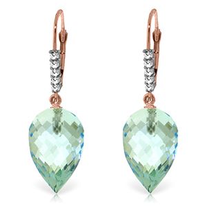 ALARRI 22.65 CTW 14K Solid Rose Gold Drop Briolette Blue Topaz Diamond Earrings