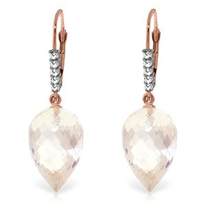ALARRI 24.65 Carat 14K Solid Rose Gold Drop Briolette White Topaz Diamond Ear