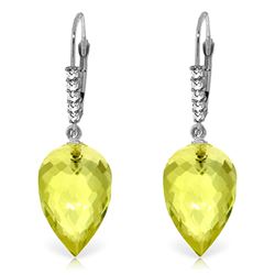 ALARRI 18.15 CTW 14K Solid White Gold Drop Briolette Lemon Quartz Diamond Earrings