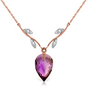 ALARRI 9.52 Carat 14K Solid Rose Gold Necklace Diamond Briolette Amethyst