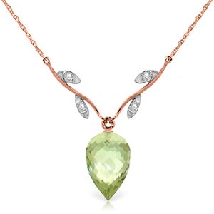 ALARRI 9.52 CTW 14K Solid Rose Gold Necklace Diamond Briolette Green Amethyst