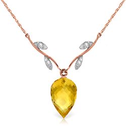 ALARRI 9.52 CTW 14K Solid Rose Gold Necklace Diamond Briolette Citrine