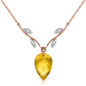ALARRI 9.52 CTW 14K Solid Rose Gold Necklace Diamond Briolette Citrine