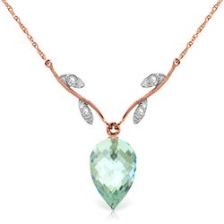 ALARRI 11.27 Carat 14K Solid Rose Gold Necklace Diamond Briolette Blue Topaz