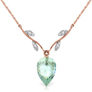 ALARRI 11.27 Carat 14K Solid Rose Gold Necklace Diamond Briolette Blue Topaz
