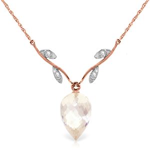 ALARRI 12.27 Carat 14K Solid Rose Gold Necklace Diamond Briolette White Topaz