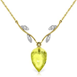 ALARRI 9.02 Carat 14K Solid Gold Necklace Diamond Briolette Lemon Quartz