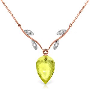 ALARRI 9.02 Carat 14K Solid Rose Gold Necklace Diamond Briolette Lemon Quartz