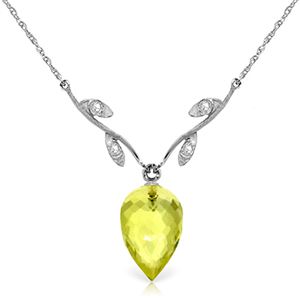 ALARRI 9.02 Carat 14K Solid White Gold Necklace Diamond Briolette Lemon Quartz
