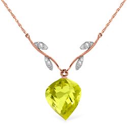 ALARRI 10.77 CTW 14K Solid Rose Gold Romance Lemon Qaurtz Diamond Necklace