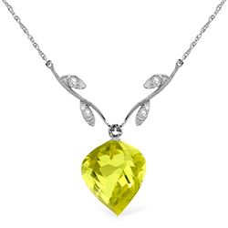 ALARRI 10.77 Carat 14K Solid White Gold Citrineon Charm Lemon Quartz Diamond Necklace