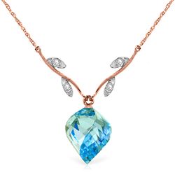 ALARRI 13.92 Carat 14K Solid Rose Gold Romance Blue Topaz Diamond Necklace