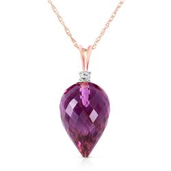ALARRI 9.55 Carat 14K Solid Rose Gold Necklace Diamond Briolette Drop Amethyst