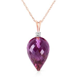 ALARRI 9.55 Carat 14K Solid Rose Gold Necklace Diamond Briolette Drop Amethyst