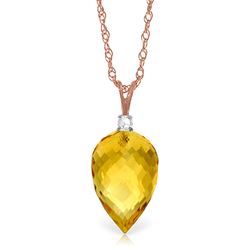 ALARRI 9.55 CTW 14K Solid Rose Gold Necklace Diamond Briolette Drop Citrine