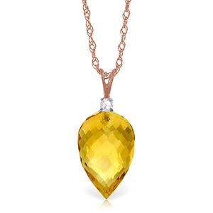 ALARRI 9.55 CTW 14K Solid Rose Gold Necklace Diamond Briolette Drop Citrine