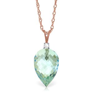 ALARRI 11.3 Carat 14K Solid Rose Gold Pointy Blue Topaz Diamond Necklace