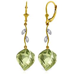 ALARRI 26.02 Carat 14K Solid Gold Diamond Spiral Green Amethyst Earrings
