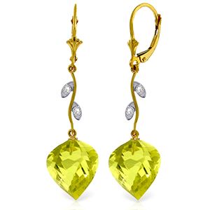 ALARRI 21.52 Carat 14K Solid Gold Diamond Spiral Lemon Quartz Earrings
