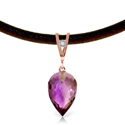 ALARRI 9.51 CTW 14K Solid Rose Gold Leather Necklace Diamond Amethyst