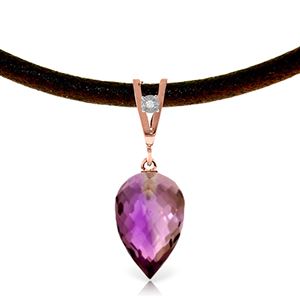 ALARRI 9.51 CTW 14K Solid Rose Gold Leather Necklace Diamond Amethyst