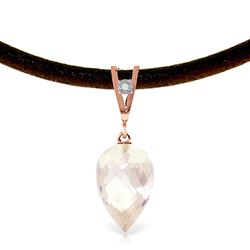 ALARRI 12.26 CTW 14K Solid Rose Gold Leather Necklace Diamond White Topaz