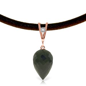 ALARRI 12.26 Carat 14K Solid Rose Gold Leather Necklace Diamond Black Spinel