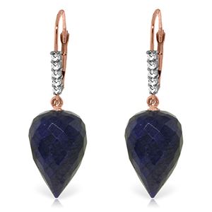 ALARRI 25.95 Carat 14K Solid Rose Gold Drop Briolette Sapphire Diamond Earrings