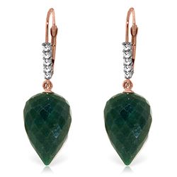 ALARRI 25.95 CTW 14K Solid Rose Gold Drop Briolette Emerald Diamond Earrings