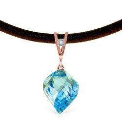 ALARRI 13.91 Carat 14K Solid Rose Gold Leather Necklace Diamond Blue Topaz
